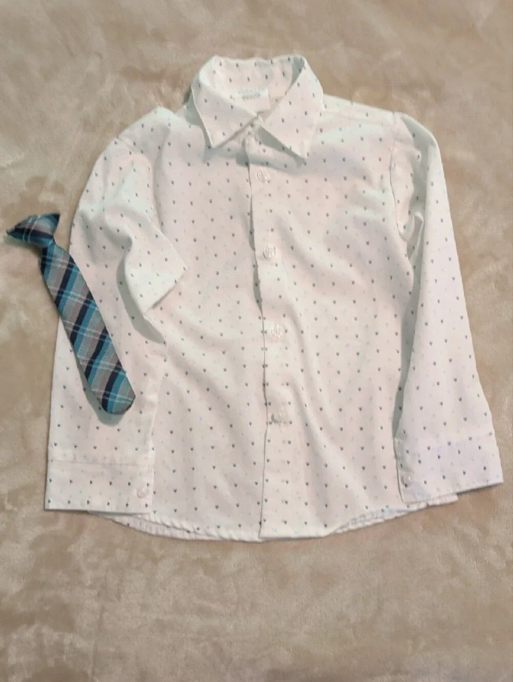 Van Heusen Boys Light Gray Suit Set with Patterned Shirt and Tie